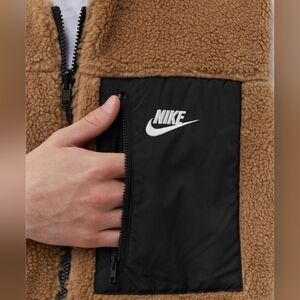 Nike Reversible Club Vest Tan Fleece Black Nylon Full Zip Men Size Small
